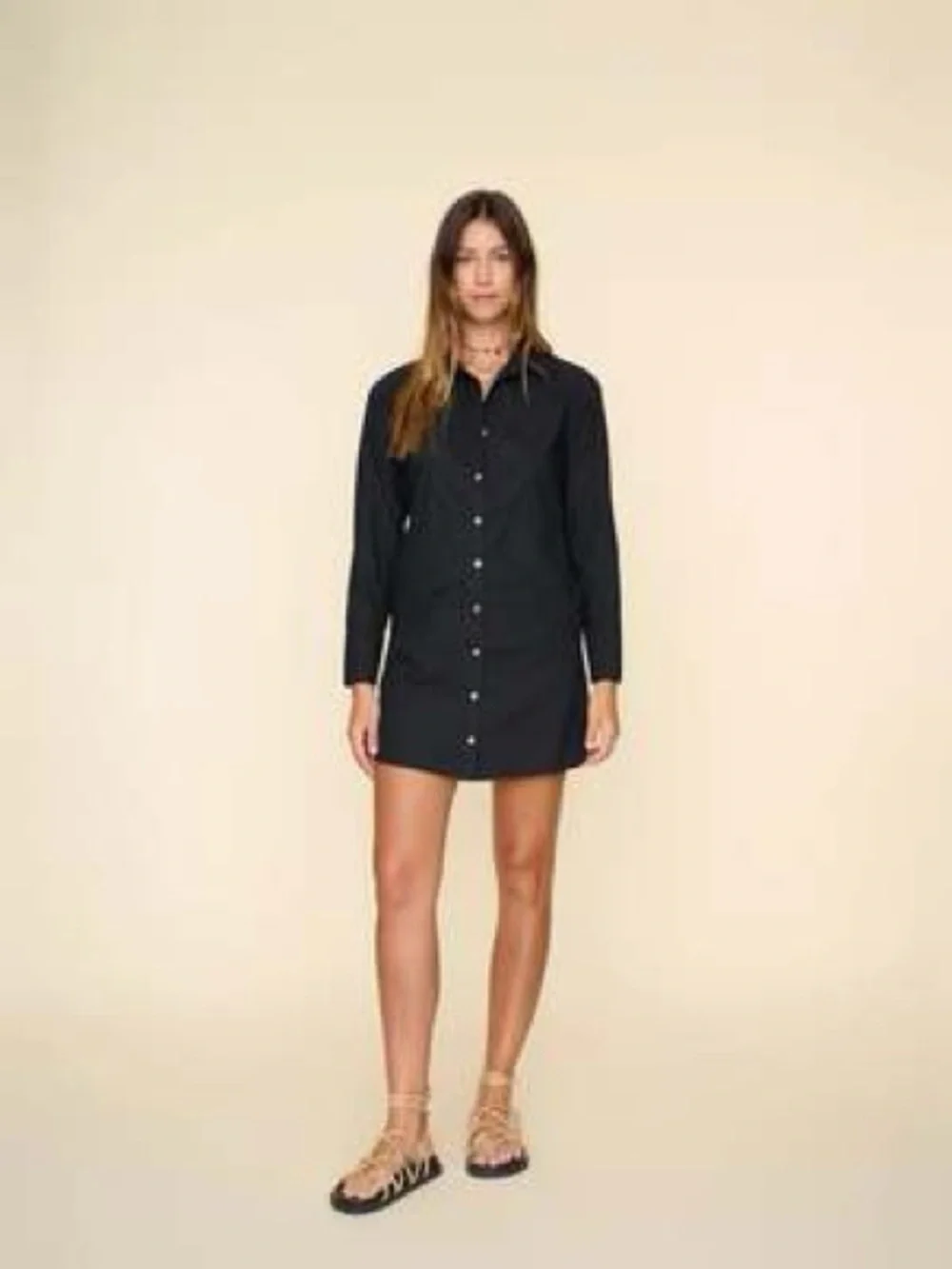 XiRENA Black Button-Front Mini Shirt Dress - Picture 1 of 12